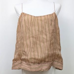 Theory Silk Camisole Spaghetti Strap Top Banded Waist Boxy Striped Multicolor L